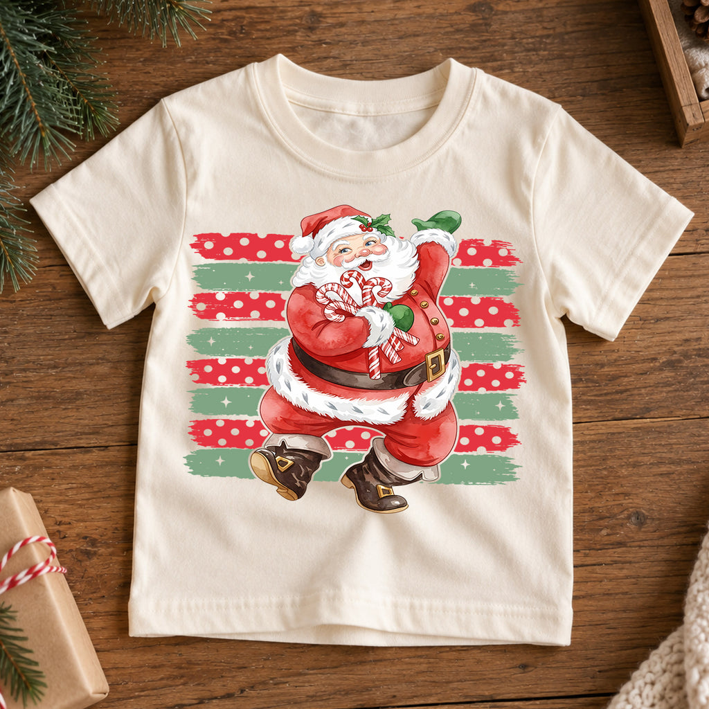 Vintage Dancing Santa Claus Christmas Shirt, Retro Holiday Saint Nick Tee, Festive Kids Top, Vintage Santa Christmas Outfit, Gift For Kids — product view 7