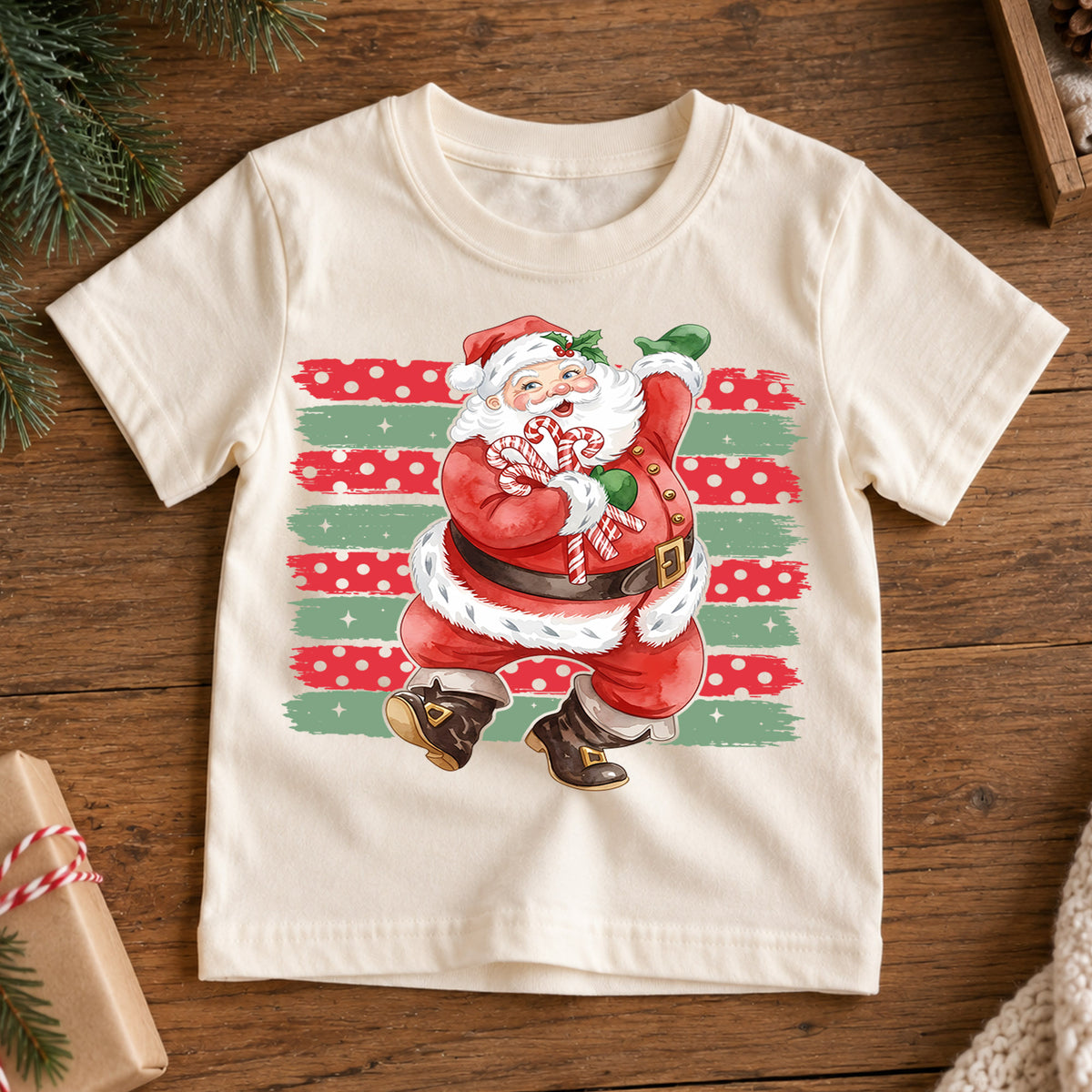 Vintage Dancing Santa Claus Christmas Shirt, Retro Holiday Saint Nick Tee, Festive Kids Top, Vintage Santa Christmas Outfit, Gift For Kids — product view 7