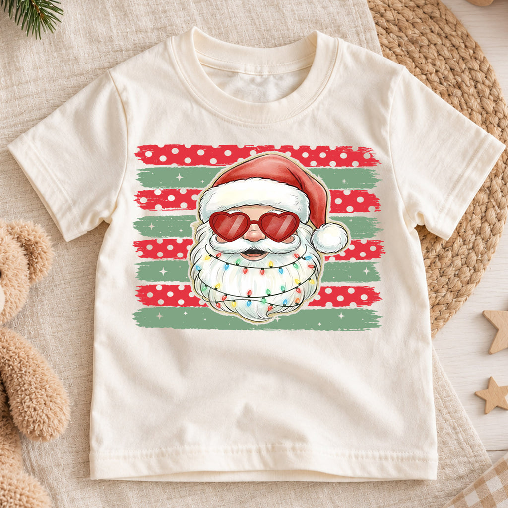 Cool Santa Claus Heart Sunglasses Shirt, Retro Holiday Shades Tee, Festive Winter Kids Top, Cool Santa Christmas Outfit, Gift For Kids — product view 1