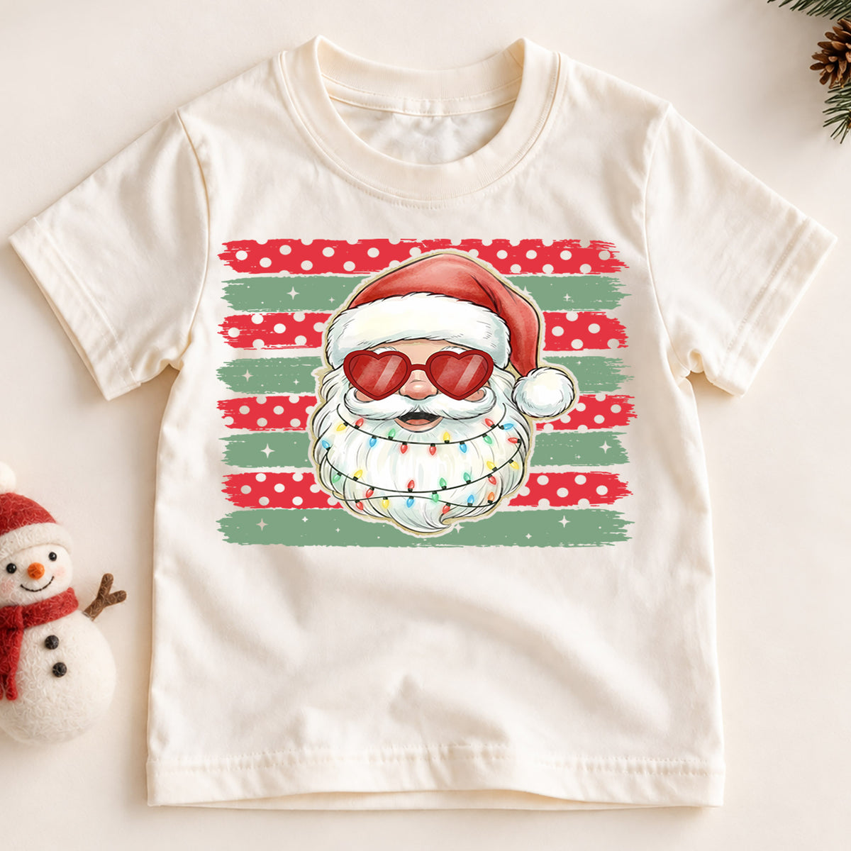 Cool Santa Claus Heart Sunglasses Shirt, Retro Holiday Shades Tee, Festive Winter Kids Top, Cool Santa Christmas Outfit, Gift For Kids — product view 2