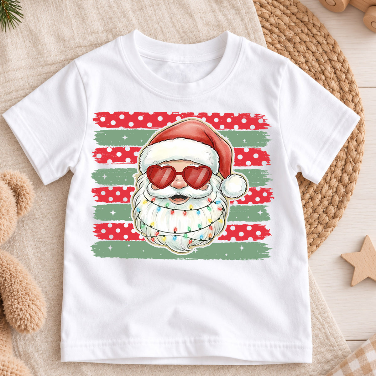 Cool Santa Claus Heart Sunglasses Shirt, Retro Holiday Shades Tee, Festive Winter Kids Top, Cool Santa Christmas Outfit, Gift For Kids — product view 3