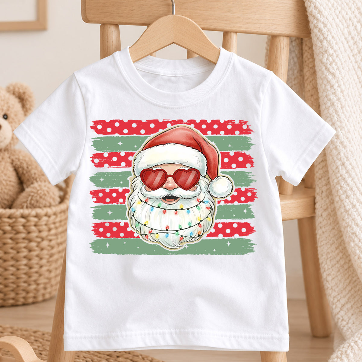 Cool Santa Claus Heart Sunglasses Shirt, Retro Holiday Shades Tee, Festive Winter Kids Top, Cool Santa Christmas Outfit, Gift For Kids — product view 4