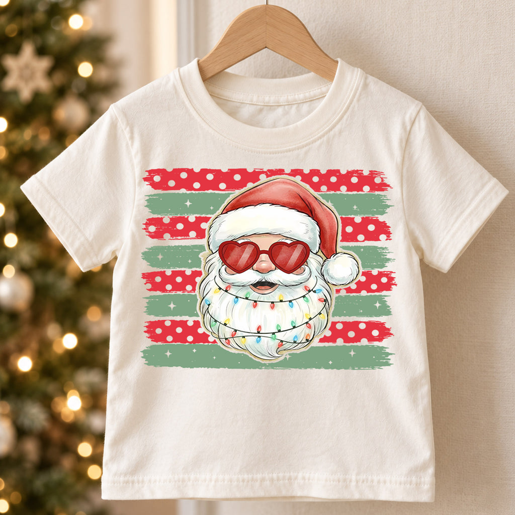 Cool Santa Claus Heart Sunglasses Shirt, Retro Holiday Shades Tee, Festive Winter Kids Top, Cool Santa Christmas Outfit, Gift For Kids — product view 5
