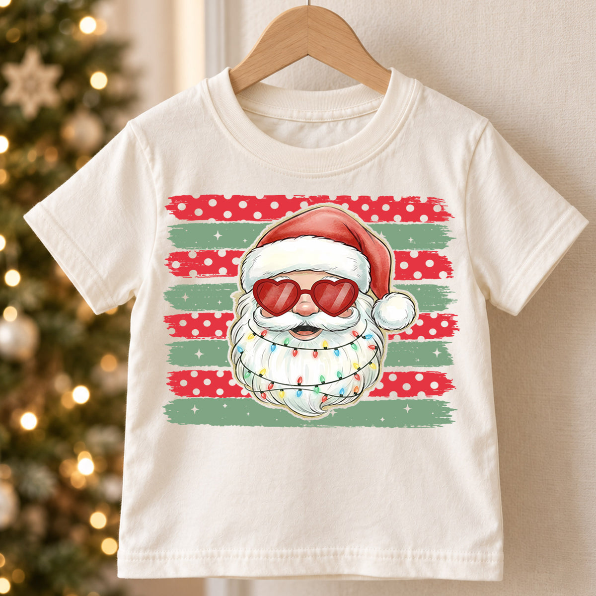 Cool Santa Claus Heart Sunglasses Shirt, Retro Holiday Shades Tee, Festive Winter Kids Top, Cool Santa Christmas Outfit, Gift For Kids — product view 5