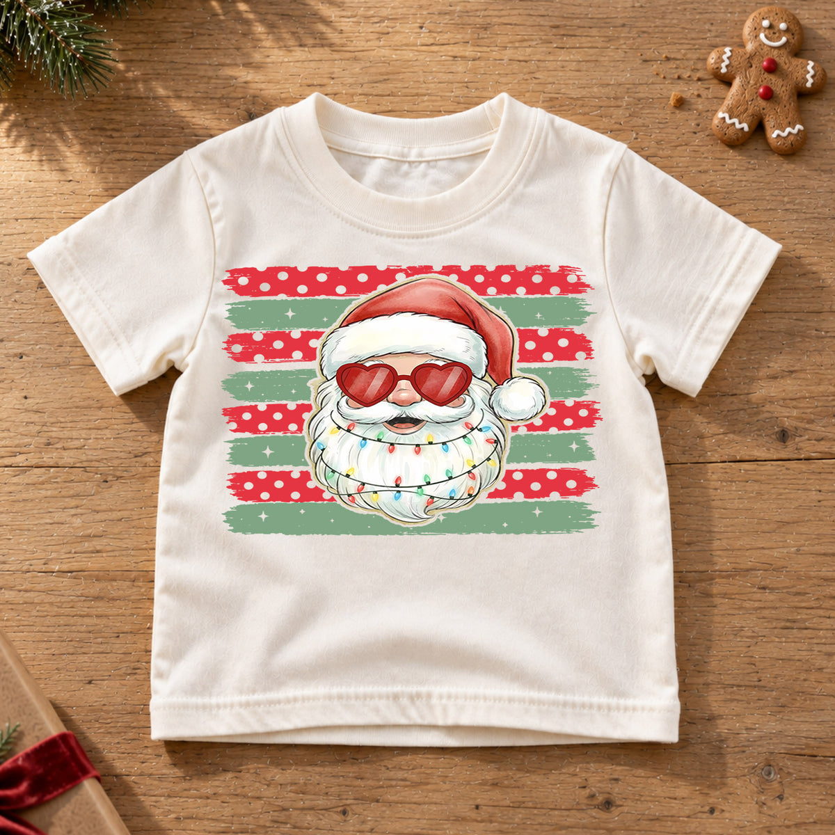 Cool Santa Claus Heart Sunglasses Shirt, Retro Holiday Shades Tee, Festive Winter Kids Top, Cool Santa Christmas Outfit, Gift For Kids — product view 6