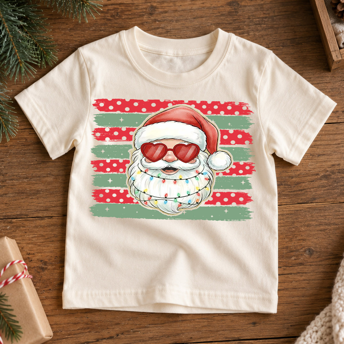 Cool Santa Claus Heart Sunglasses Shirt, Retro Holiday Shades Tee, Festive Winter Kids Top, Cool Santa Christmas Outfit, Gift For Kids — product view 7
