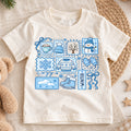 Cute Blue Winter Grid Christmas Shirt, Cozy Snowman Postage Graphic Kids Tee, Festive Holiday Winter Outfit, Christmas Gift for Toddlers — product view 1