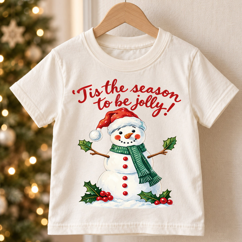 Tis the Season to Be Jolly Snowman Christmas Shirt, Cute Holiday Kids Tee, Festive Winter Holiday Outfit, Christmas Gift for Children — product view 5