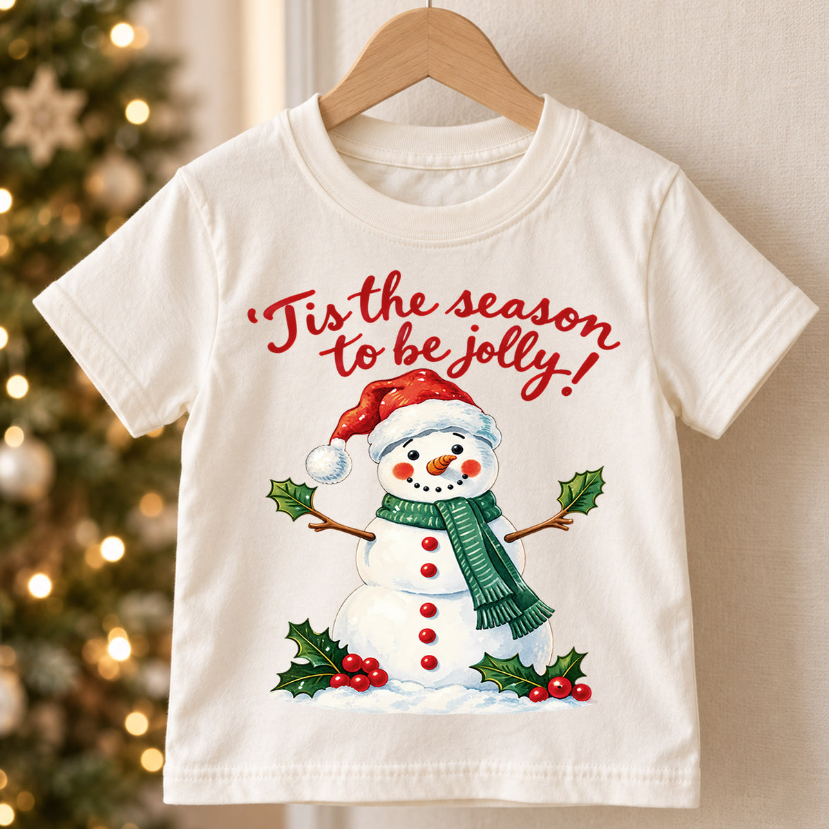 Tis the Season to Be Jolly Snowman Christmas Shirt, Cute Holiday Kids Tee, Festive Winter Holiday Outfit, Christmas Gift for Children — product view 5