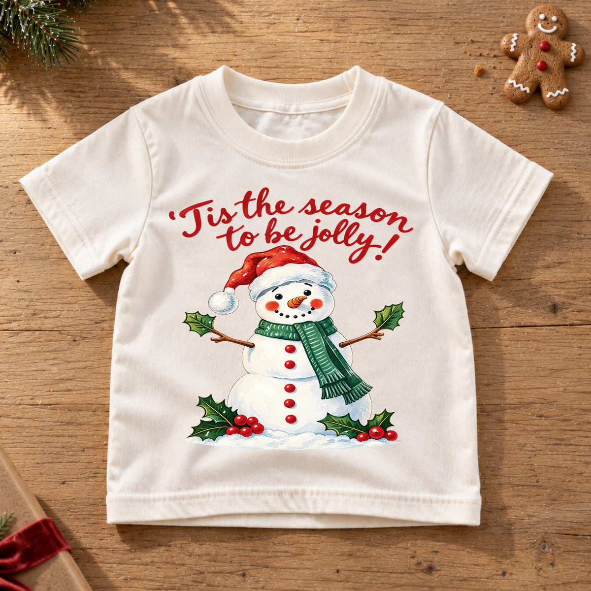 Tis the Season to Be Jolly Snowman Christmas Shirt, Cute Holiday Kids Tee, Festive Winter Holiday Outfit, Christmas Gift for Children — product view 6