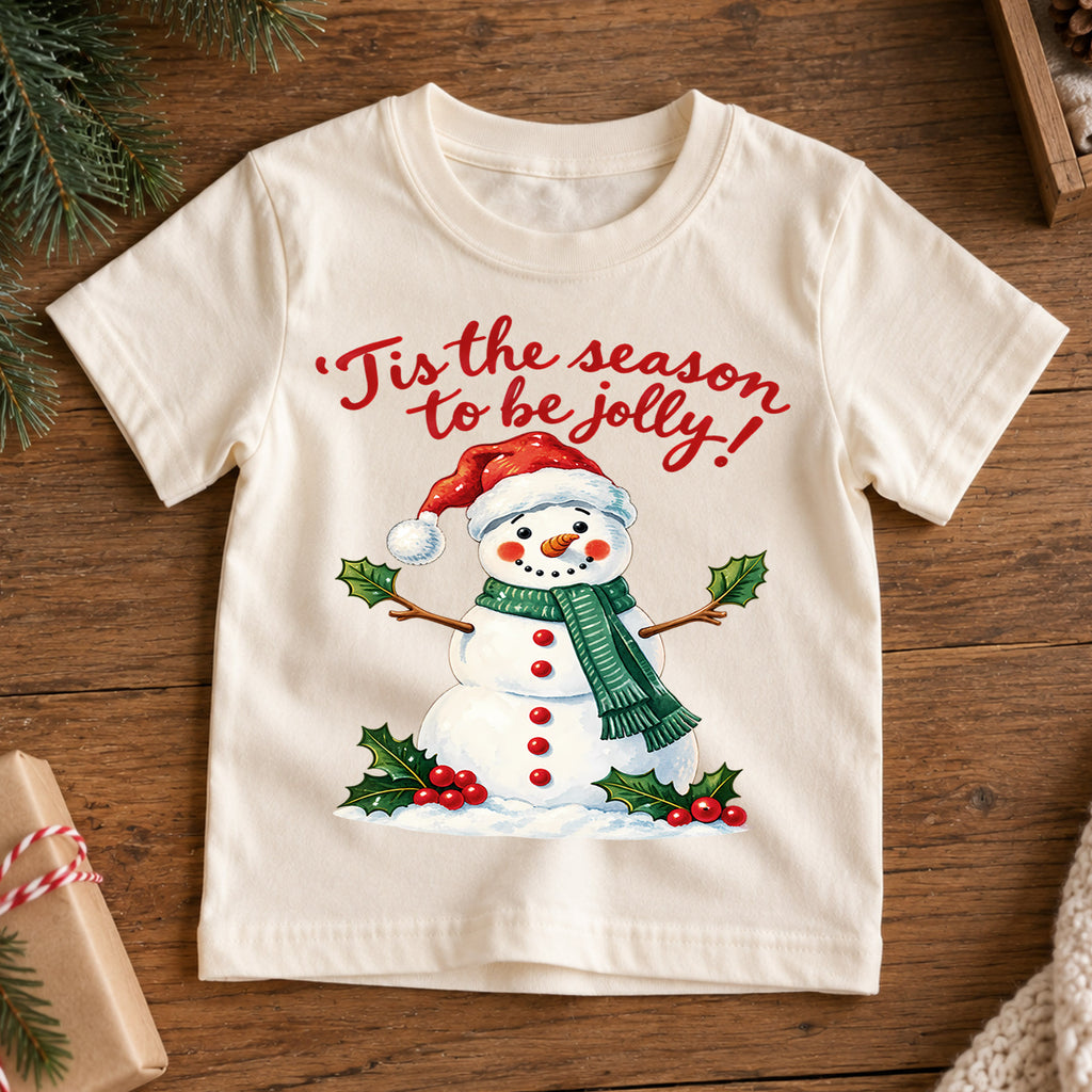 Tis the Season to Be Jolly Snowman Christmas Shirt, Cute Holiday Kids Tee, Festive Winter Holiday Outfit, Christmas Gift for Children — product view 7