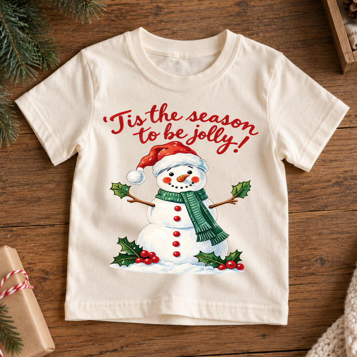 Tis the Season to Be Jolly Snowman Christmas Shirt, Cute Holiday Kids Tee, Festive Winter Holiday Outfit, Christmas Gift for Children — product view 7