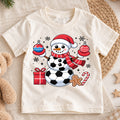 Cute Soccer Ball Snowman Christmas Shirt, Sports Holiday Graphic Kids Tee, Festive Winter Graphic Top, Christmas Gift for Young Players — product view 1