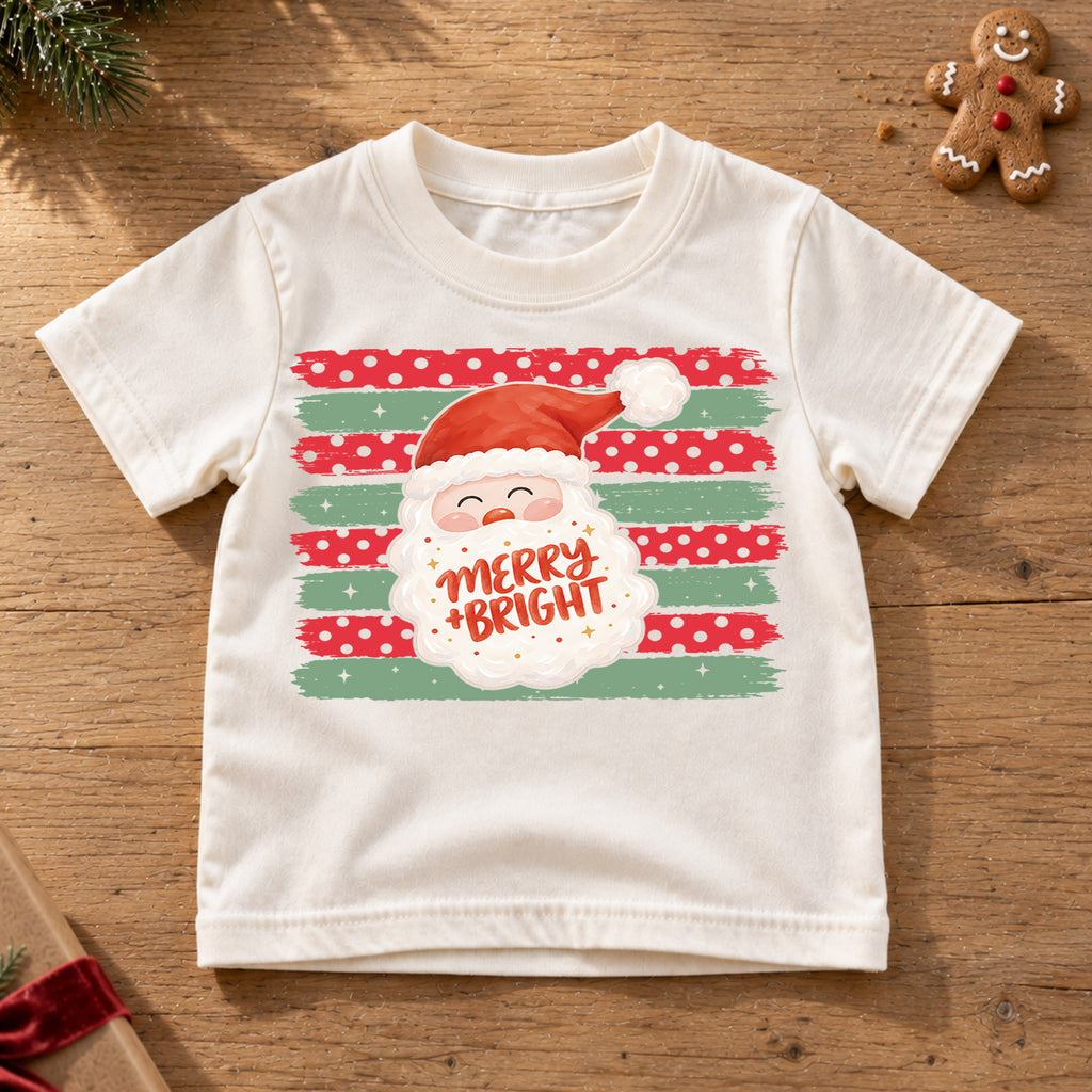 Merry and Bright Santa Claus Christmas Shirt, Festive Holiday Kids Tee, Cute Festive Winter Graphic Top, Christmas Gift for Children — product view 6