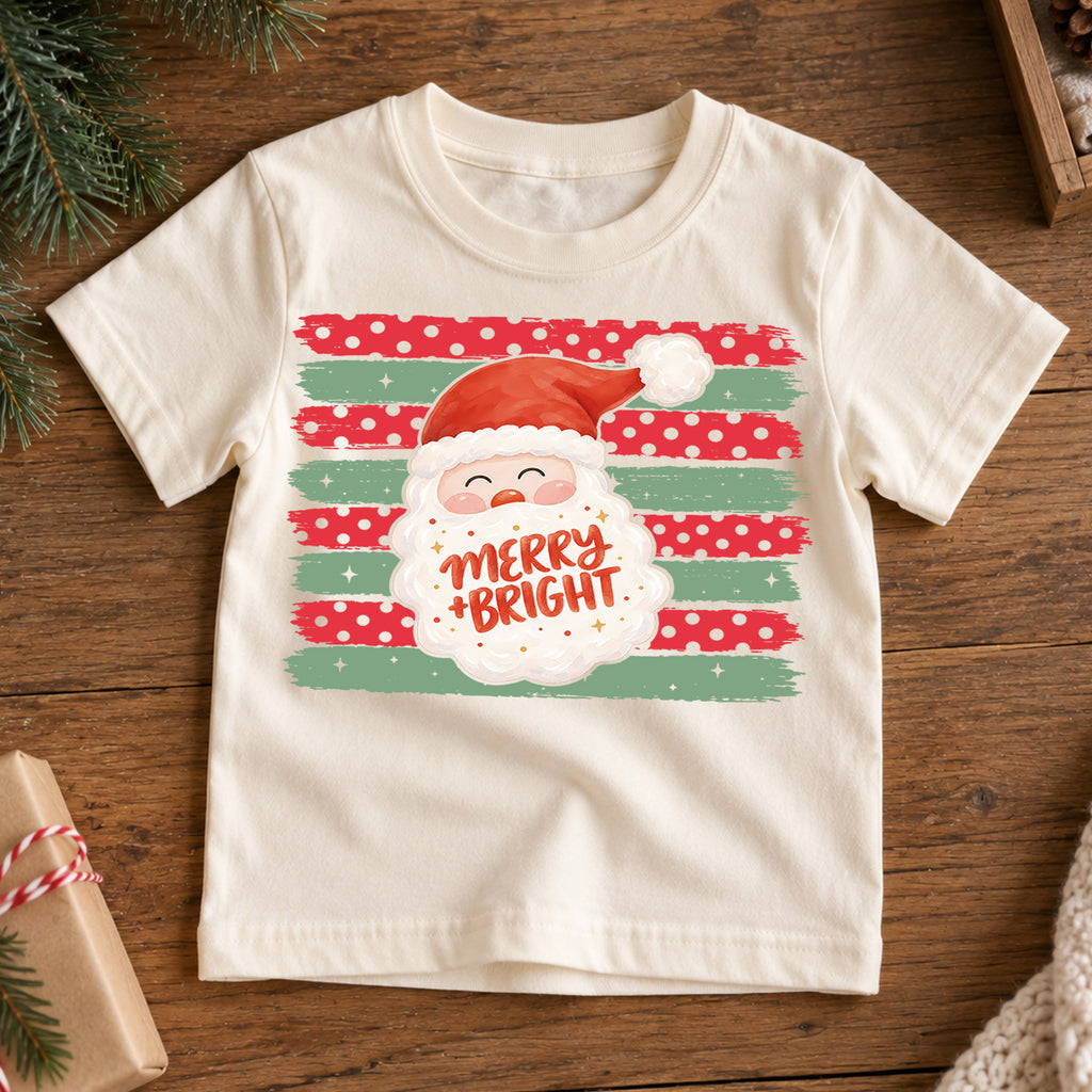 Merry and Bright Santa Claus Christmas Shirt, Festive Holiday Kids Tee, Cute Festive Winter Graphic Top, Christmas Gift for Children — product view 7
