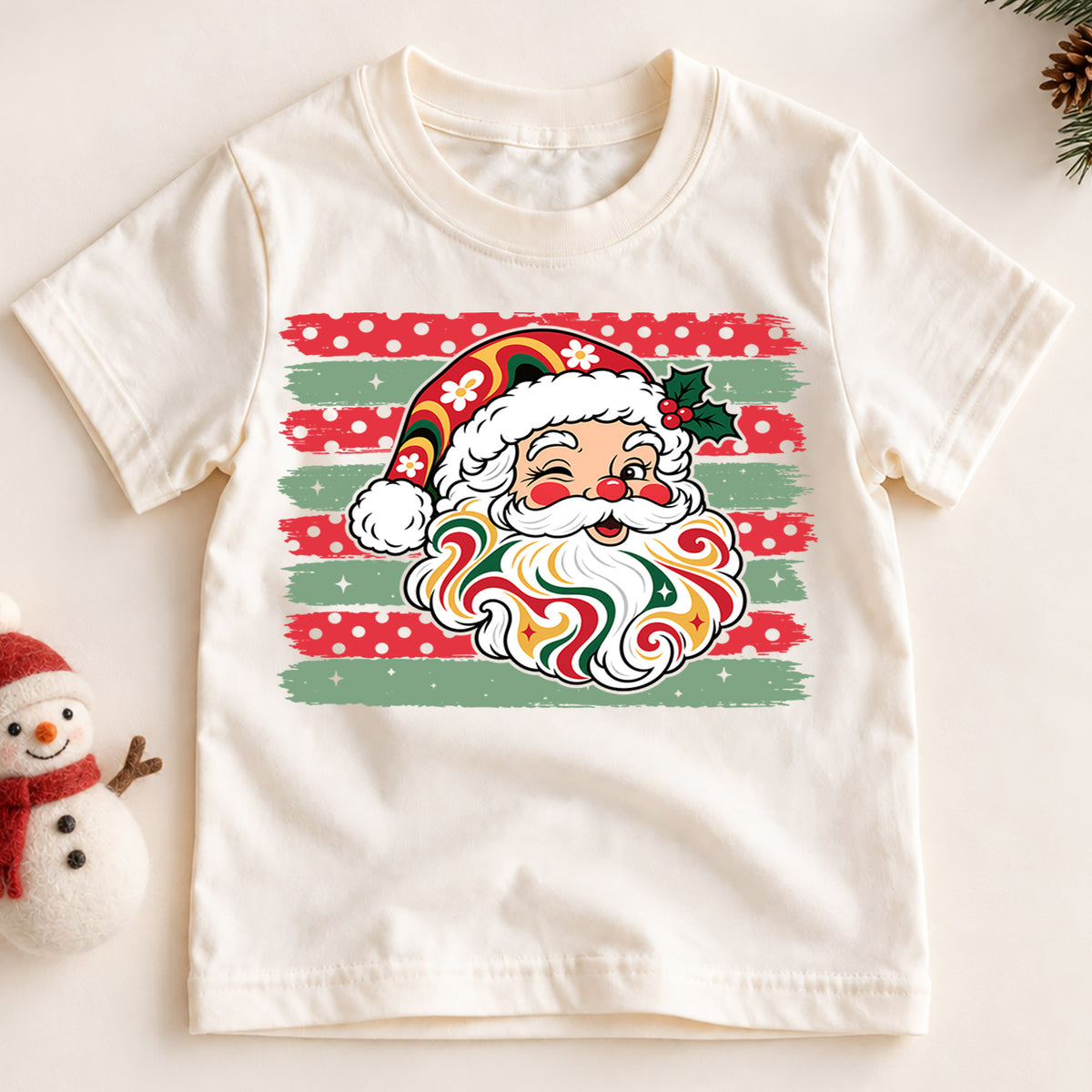 Groovy Retro Santa Claus Christmas Shirt, Vintage Holiday Kids Tee, Festive Winter Holiday Graphic Top, Cute Christmas Gift for Children — product view 2