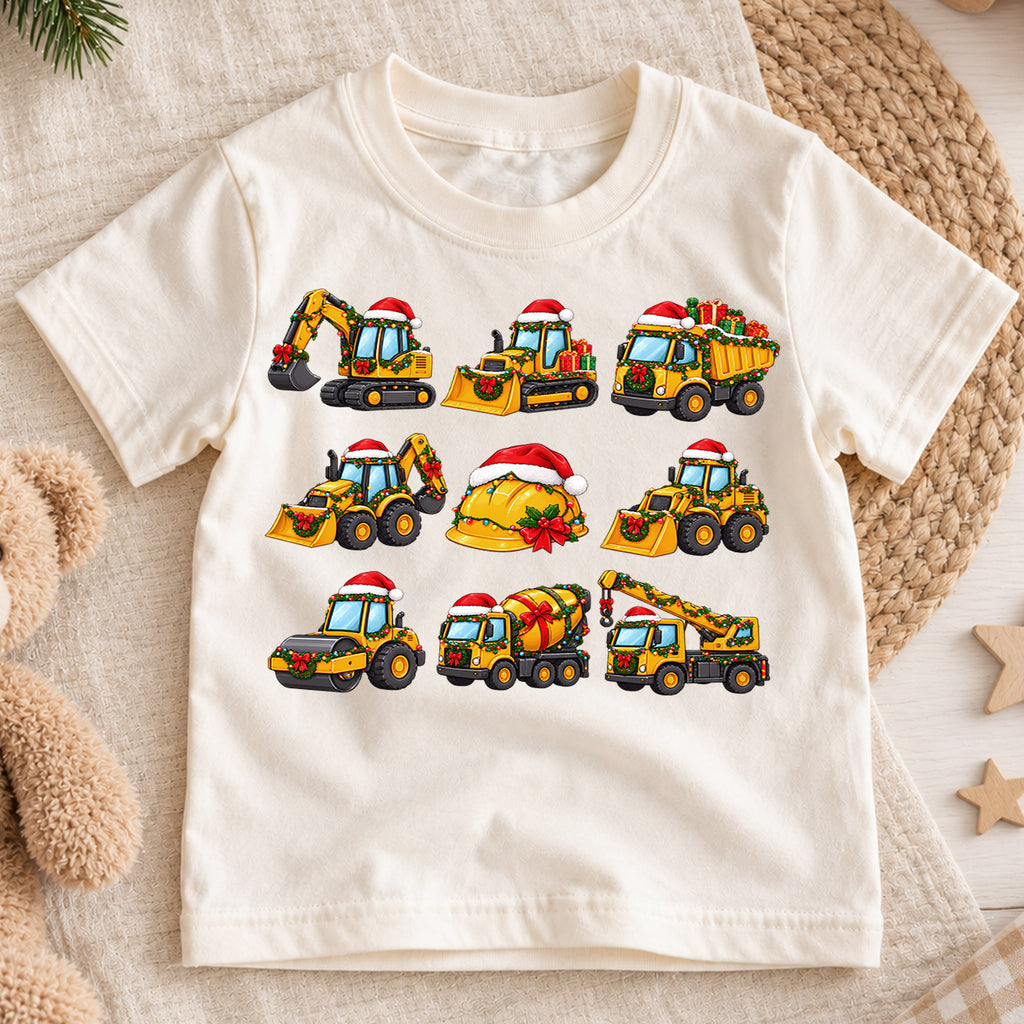 Cute Christmas Construction Trucks Shirt, Holiday Vehicle Kids Tee, Festive Winter Graphic Top, Christmas Gift for Little Builders — product view 1