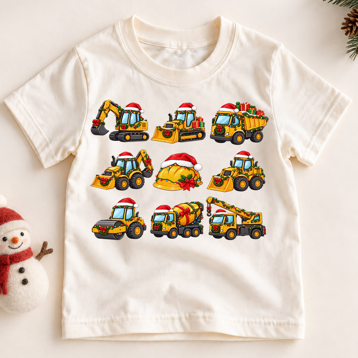 Cute Christmas Construction Trucks Shirt, Holiday Vehicle Kids Tee, Festive Winter Graphic Top, Christmas Gift for Little Builders — product view 2