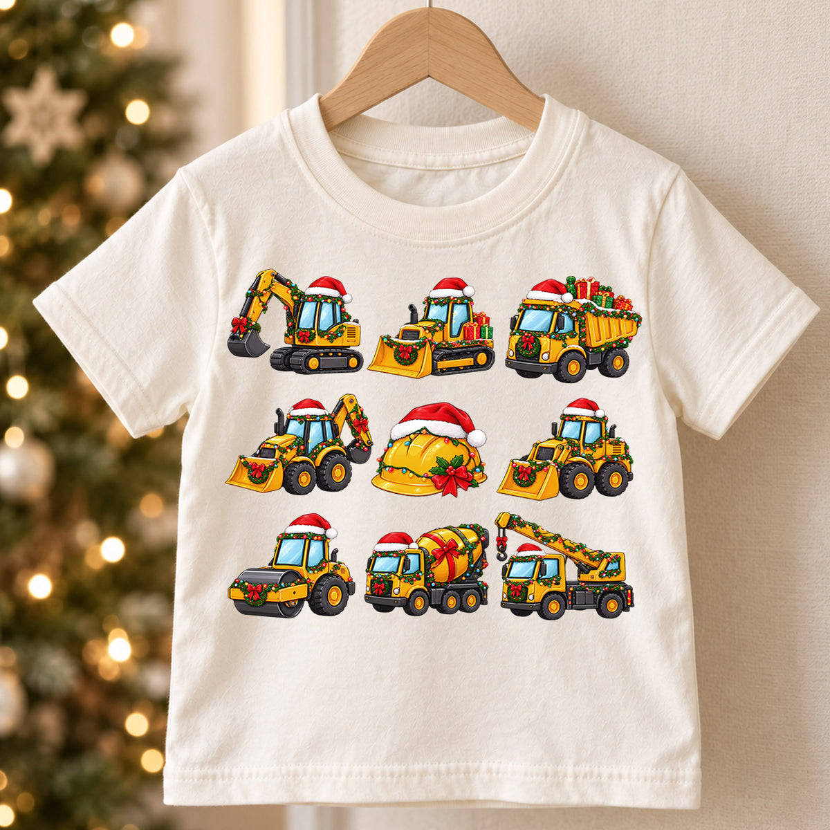 Cute Christmas Construction Trucks Shirt, Holiday Vehicle Kids Tee, Festive Winter Graphic Top, Christmas Gift for Little Builders — product view 5