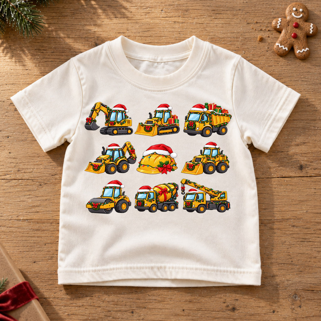 Cute Christmas Construction Trucks Shirt, Holiday Vehicle Kids Tee, Festive Winter Graphic Top, Christmas Gift for Little Builders — product view 6