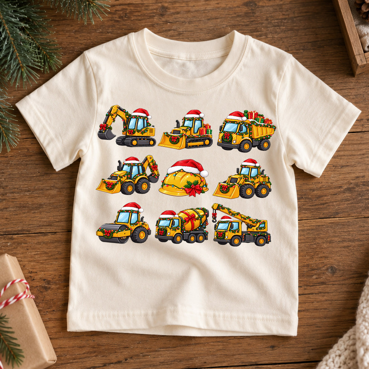 Cute Christmas Construction Trucks Shirt, Holiday Vehicle Kids Tee, Festive Winter Graphic Top, Christmas Gift for Little Builders — product view 7