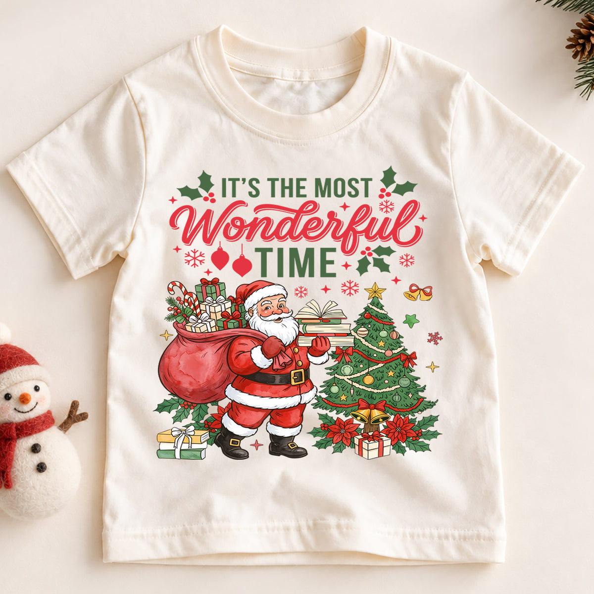It's the Most Wonderful Time Santa and Tree Shirt, Festive Christmas Kids Tee, Cute Winter Holiday Outfit, Christmas Gift for Toddlers — product view 2