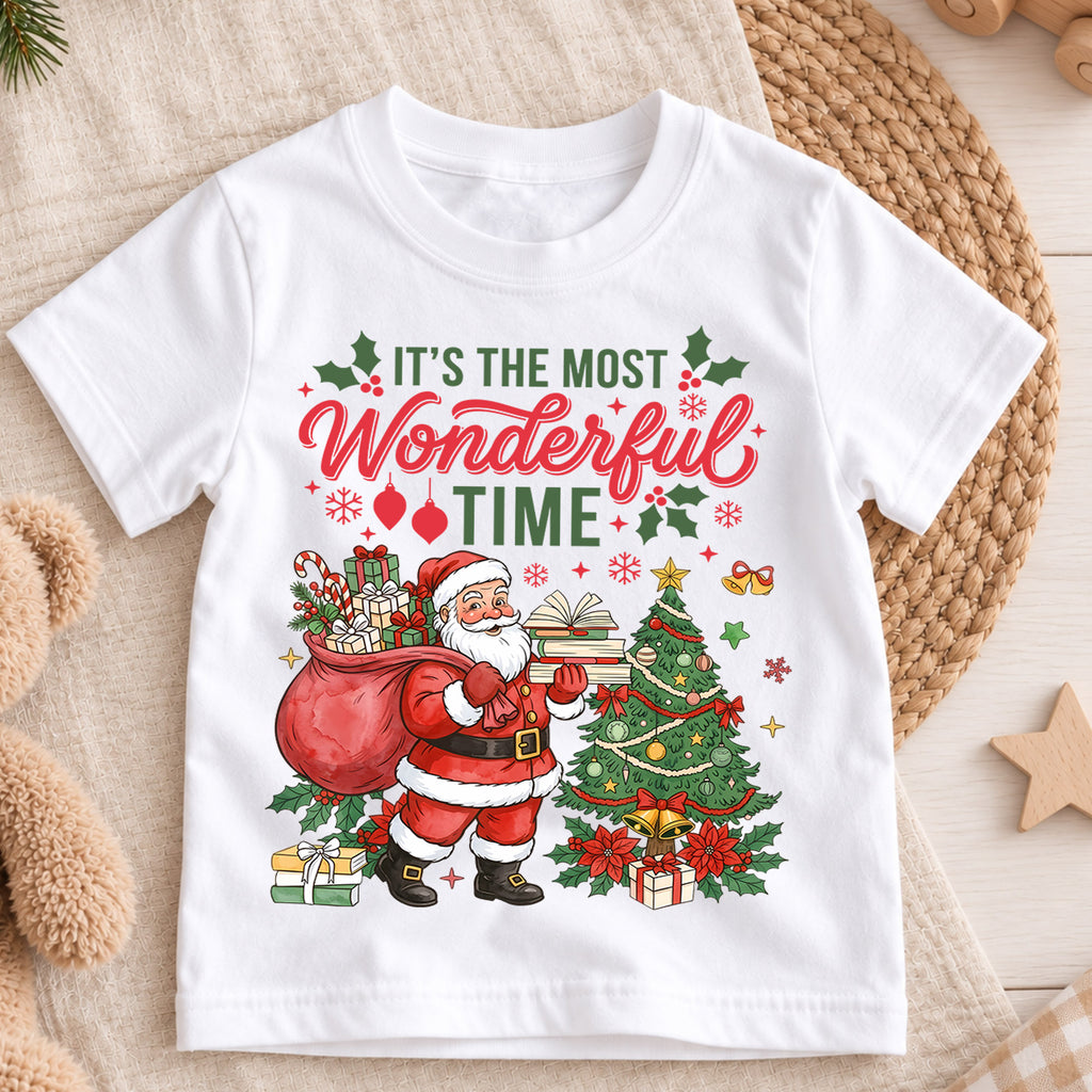 It's the Most Wonderful Time Santa and Tree Shirt, Festive Christmas Kids Tee, Cute Winter Holiday Outfit, Christmas Gift for Toddlers — product view 3