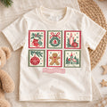 Vintage Christmas Postage Stamp Kids T-Shirt, Stocking Wreath Gingerbread Holiday Tee — product view 1