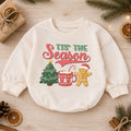 Tis the Season Christmas Baby Romper, Baby First Christmas Outfit, Gingerbread Hot Cocoa Tree, Toddler Xmas Outfit, Holiday Baby Gift — product view 1
