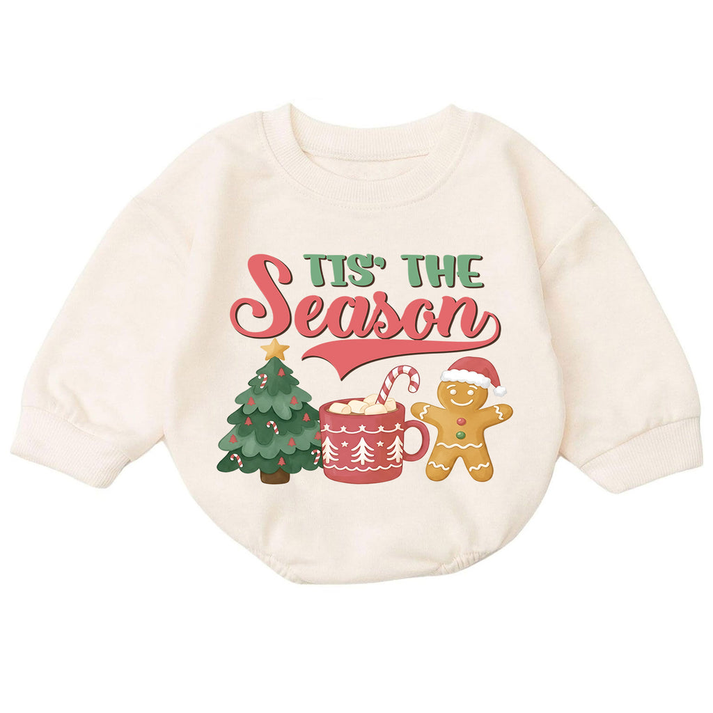 Tis the Season Christmas Baby Romper, Baby First Christmas Outfit, Gingerbread Hot Cocoa Tree, Toddler Xmas Outfit, Holiday Baby Gift — product view 7