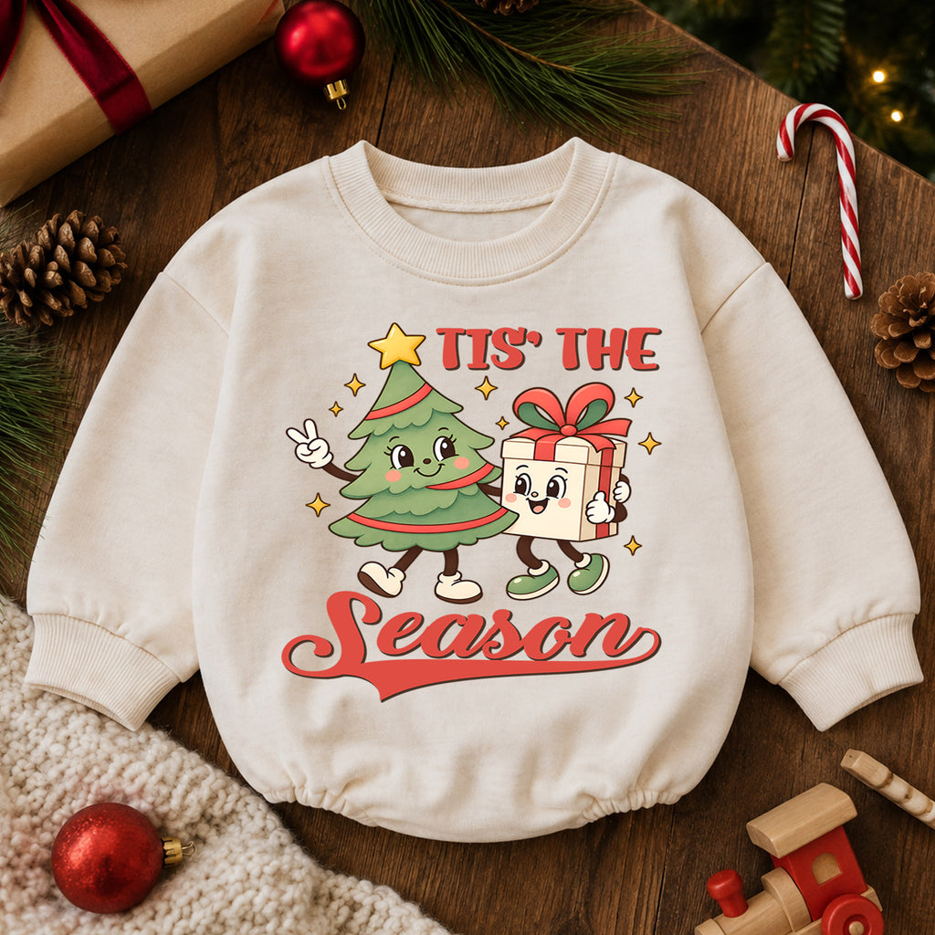 Tis the Season Baby Romper, Christmas Tree and Gift Holiday Outfit, Cute Toddler Xmas Romper, Sweet 1st Christmas Gift — product view 6