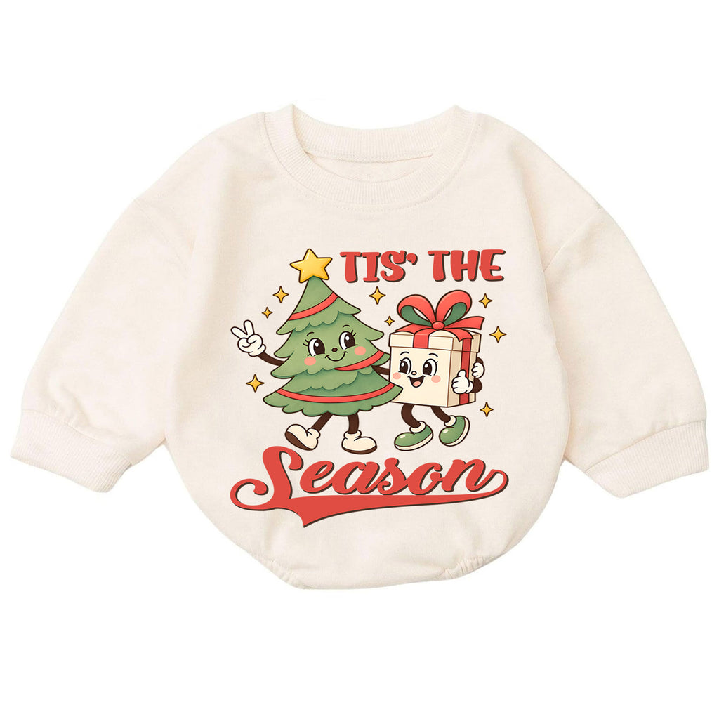 Tis the Season Baby Romper, Christmas Tree and Gift Holiday Outfit, Cute Toddler Xmas Romper, Sweet 1st Christmas Gift — product view 7
