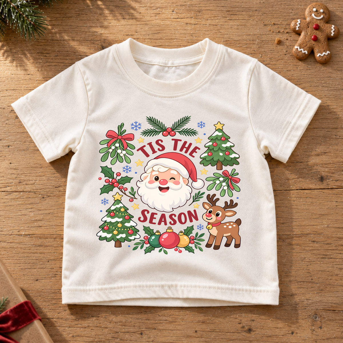 Tis the Season Kids Christmas Shirt, Cute Santa Reindeer Tee, Christmas Tree Holiday Shirt, Toddler Xmas Outfit, Festive Christmas Gift — product view 6