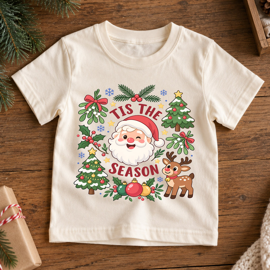 Tis the Season Kids Christmas Shirt, Cute Santa Reindeer Tee, Christmas Tree Holiday Shirt, Toddler Xmas Outfit, Festive Christmas Gift — product view 7