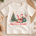 Merry and Bright Kids Christmas Shirt, Retro Santa Christmas Tree Tee, Vintage Holiday Shirt for Boys and Girls, Cute Festive Xmas Outfit — product view 1