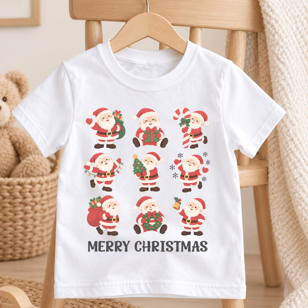 Santa Bow Christmas Kids Shirt, Snowman Hot Cocoa Tree Tee, Cute Red Green Holiday Collage Outfit for Boys Girls, Christmas Gift for Kids — product view 4
