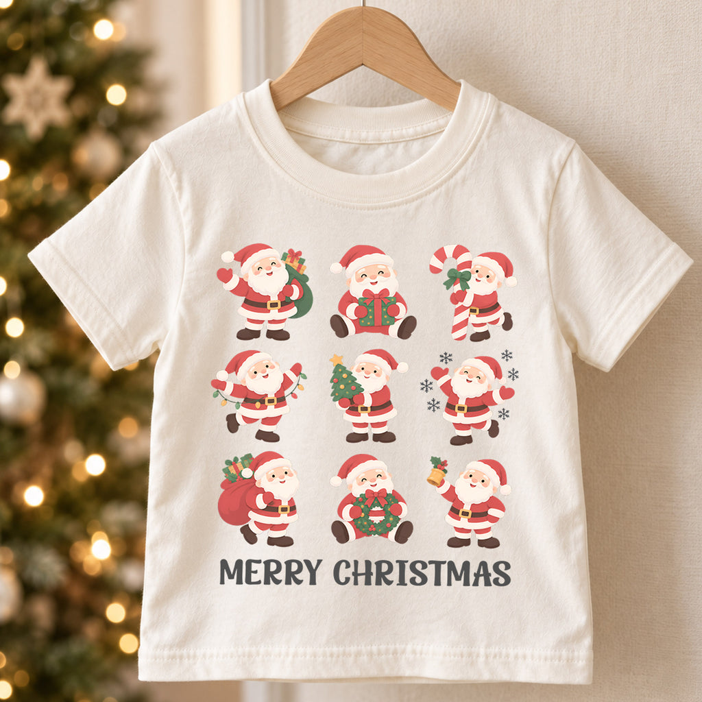 Santa Bow Christmas Kids Shirt, Snowman Hot Cocoa Tree Tee, Cute Red Green Holiday Collage Outfit for Boys Girls, Christmas Gift for Kids — product view 5