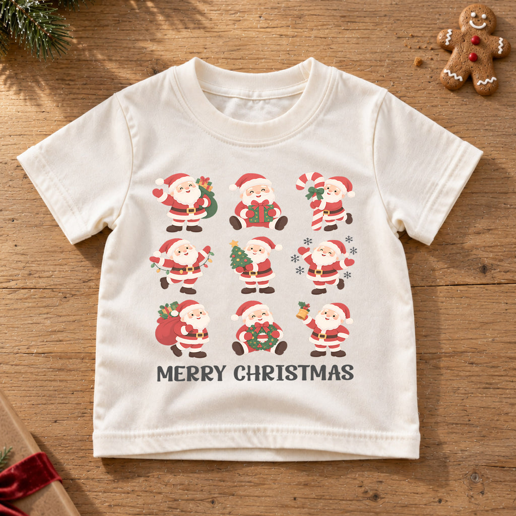 Santa Bow Christmas Kids Shirt, Snowman Hot Cocoa Tree Tee, Cute Red Green Holiday Collage Outfit for Boys Girls, Christmas Gift for Kids — product view 6