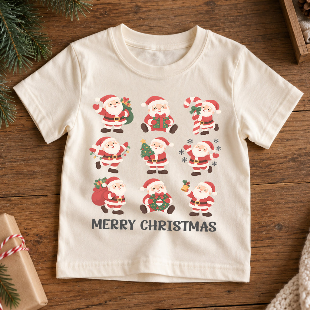 Santa Bow Christmas Kids Shirt, Snowman Hot Cocoa Tree Tee, Cute Red Green Holiday Collage Outfit for Boys Girls, Christmas Gift for Kids — product view 7