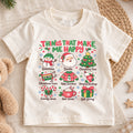Things That Make Me Happy Christmas Kids Shirt, Santa Snowman Holiday Tee, Cute Christmas Favorites Shirt, Festive Xmas Gift for Kids — product view 1