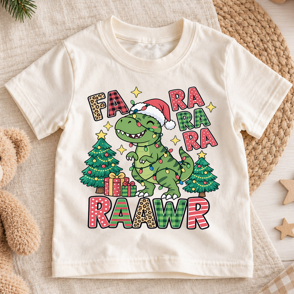 Fa Ra Ra Ra Rawr Kids Christmas Shirt, T Rex Dinosaur Holiday Tee, Funny Dino Christmas T Shirt, Xmas Gift for Boys — product view 1