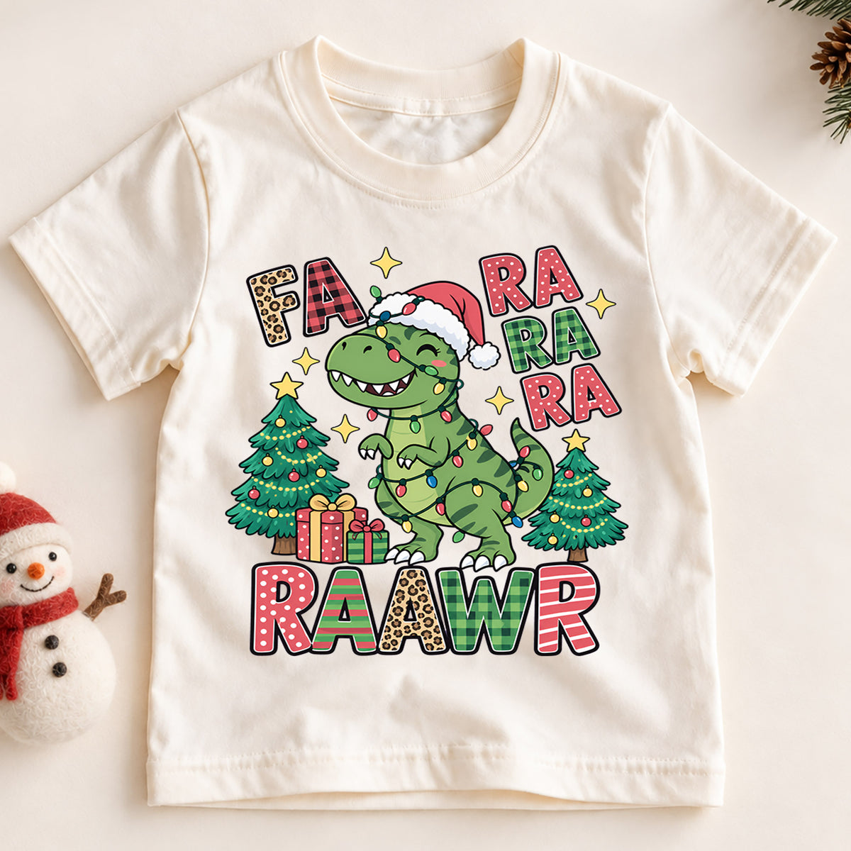 Fa Ra Ra Ra Rawr Kids Christmas Shirt, T Rex Dinosaur Holiday Tee, Funny Dino Christmas T Shirt, Xmas Gift for Boys — product view 2