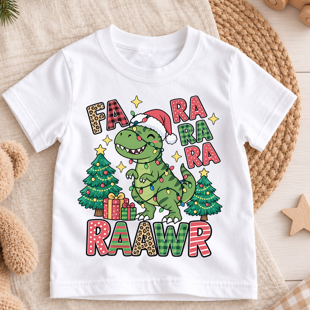 Fa Ra Ra Ra Rawr Kids Christmas Shirt, T Rex Dinosaur Holiday Tee, Funny Dino Christmas T Shirt, Xmas Gift for Boys — product view 3