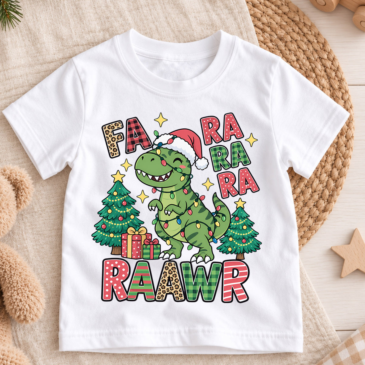 Fa Ra Ra Ra Rawr Kids Christmas Shirt, T Rex Dinosaur Holiday Tee, Funny Dino Christmas T Shirt, Xmas Gift for Boys — product view 3