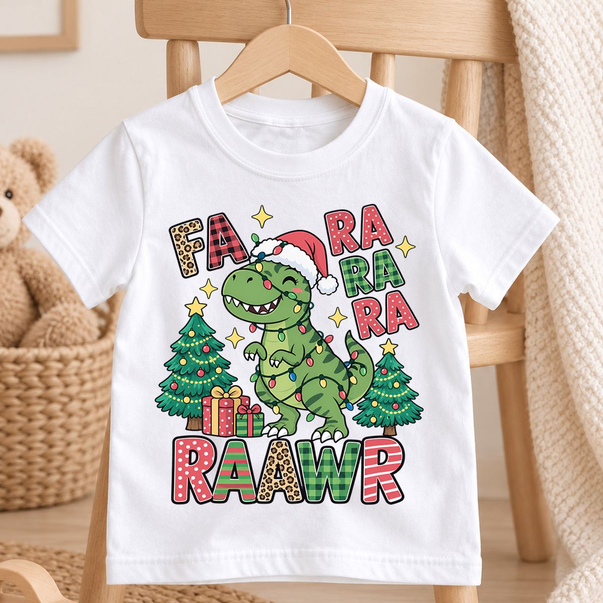 Fa Ra Ra Ra Rawr Kids Christmas Shirt, T Rex Dinosaur Holiday Tee, Funny Dino Christmas T Shirt, Xmas Gift for Boys — product view 4