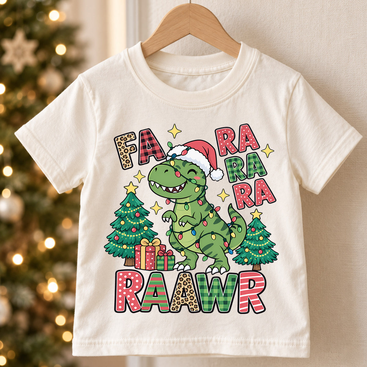 Fa Ra Ra Ra Rawr Kids Christmas Shirt, T Rex Dinosaur Holiday Tee, Funny Dino Christmas T Shirt, Xmas Gift for Boys — product view 5