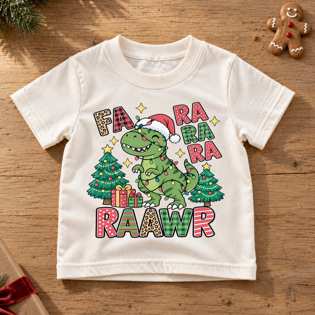 Fa Ra Ra Ra Rawr Kids Christmas Shirt, T Rex Dinosaur Holiday Tee, Funny Dino Christmas T Shirt, Xmas Gift for Boys — product view 6
