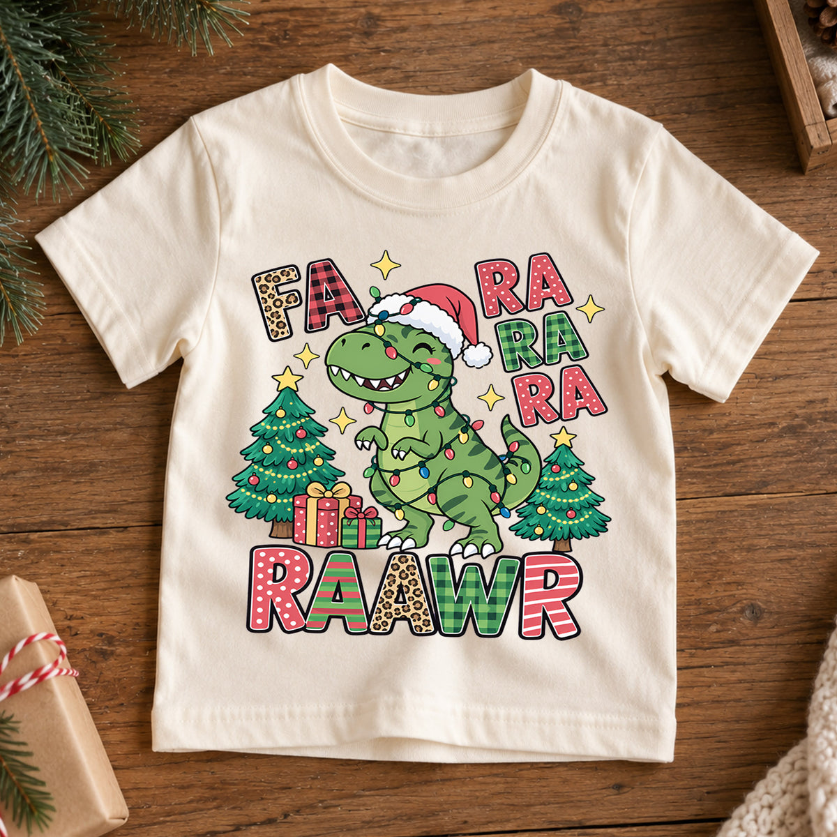 Fa Ra Ra Ra Rawr Kids Christmas Shirt, T Rex Dinosaur Holiday Tee, Funny Dino Christmas T Shirt, Xmas Gift for Boys — product view 7