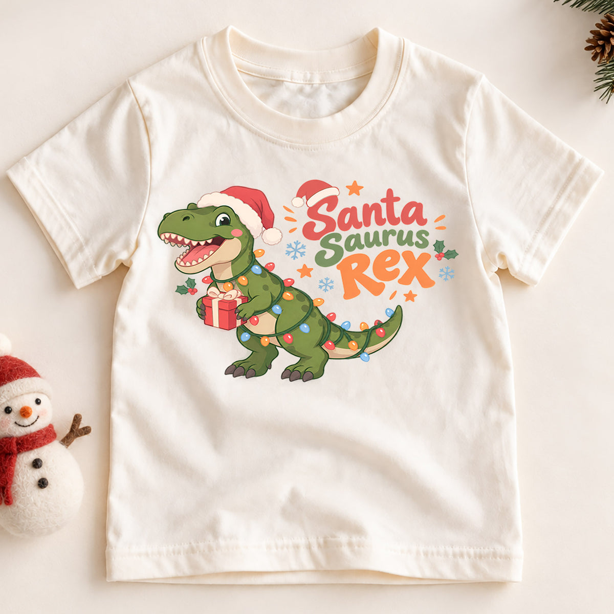 Santa Saurus Rex Kids Christmas Shirt, T Rex Dinosaur Holiday Tee, Cute Dino Xmas T Shirt, Christmas Gift for Boys — product view 2