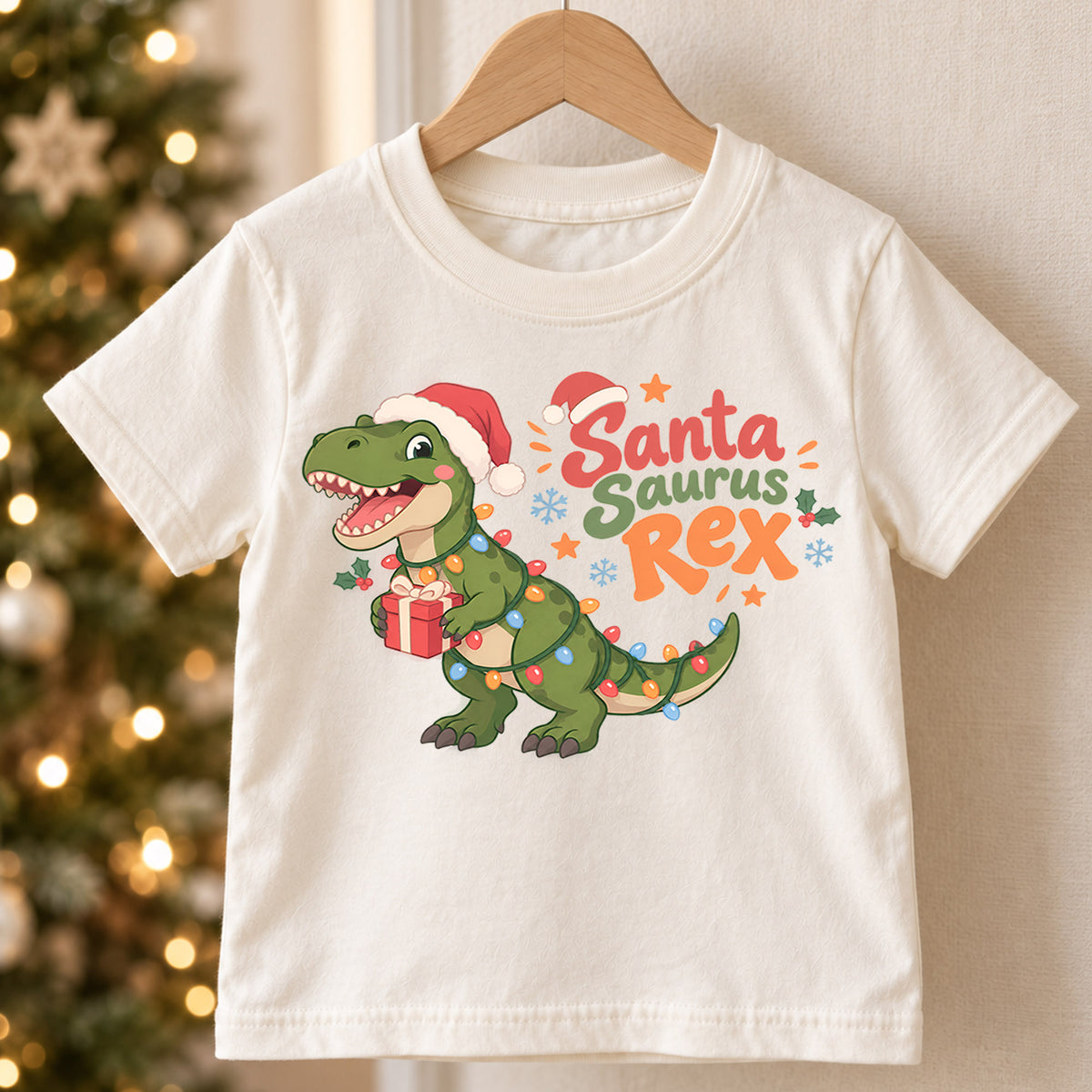 Santa Saurus Rex Kids Christmas Shirt, T Rex Dinosaur Holiday Tee, Cute Dino Xmas T Shirt, Christmas Gift for Boys — product view 5